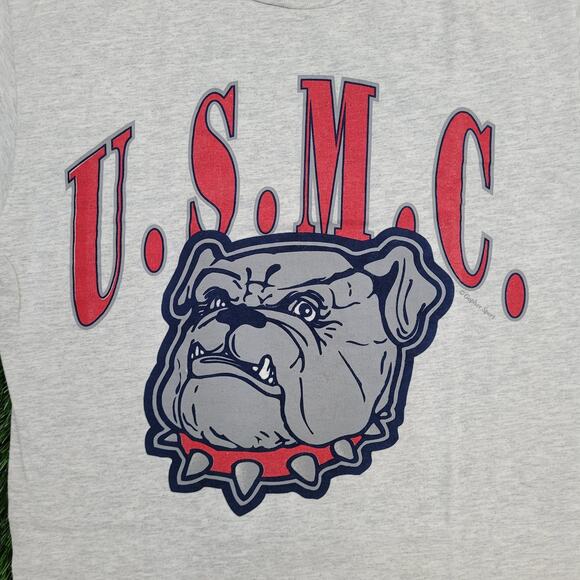 Vintage 80s USMC Marine Corps Shirt S/M 18x27 Gray Bulldog - Picture 8 of 13